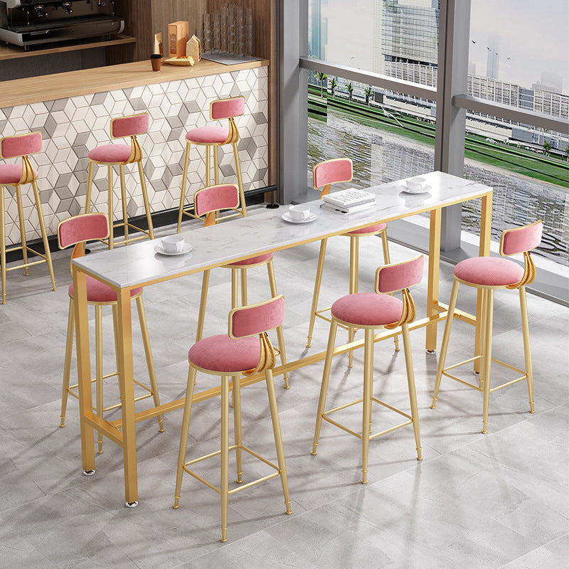 White Glam Style Bar Table in Metal and Faux Marble Bar Table for Dining Room