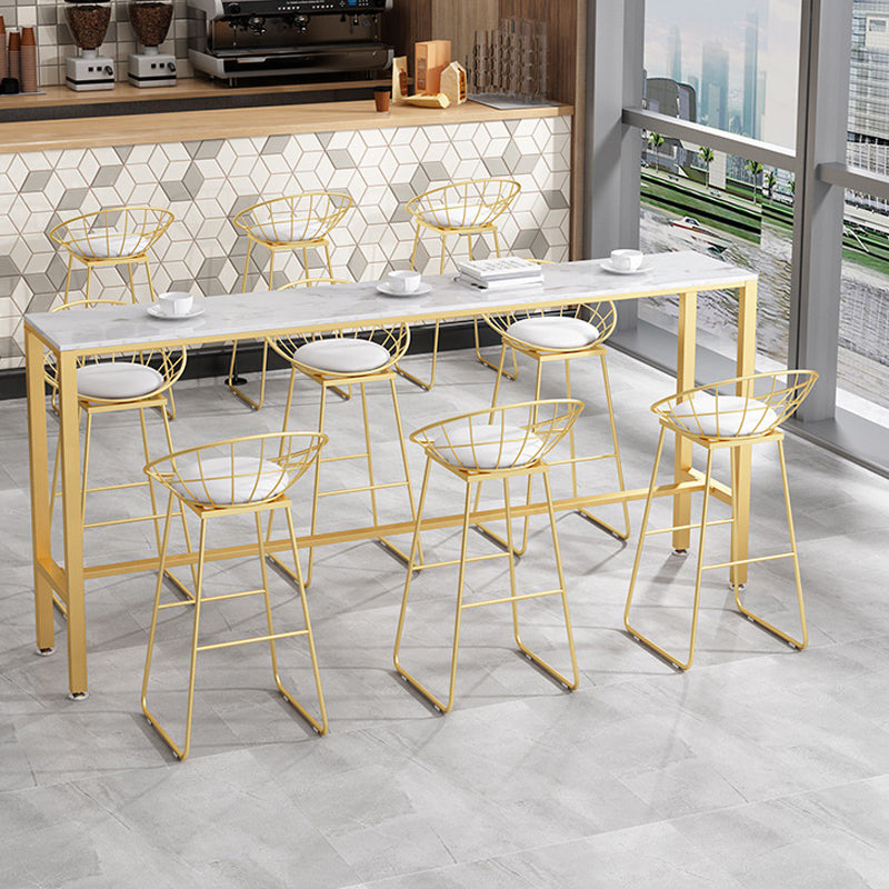 White Glam Style Bar Table in Metal and Faux Marble Bar Table for Dining Room