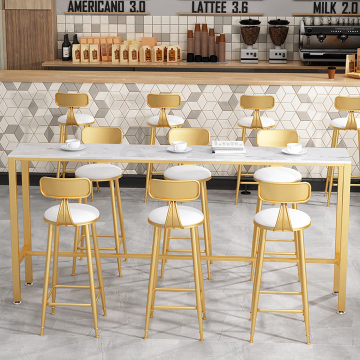 White Glam Style Bar Table in Metal and Faux Marble Bar Table for Dining Room