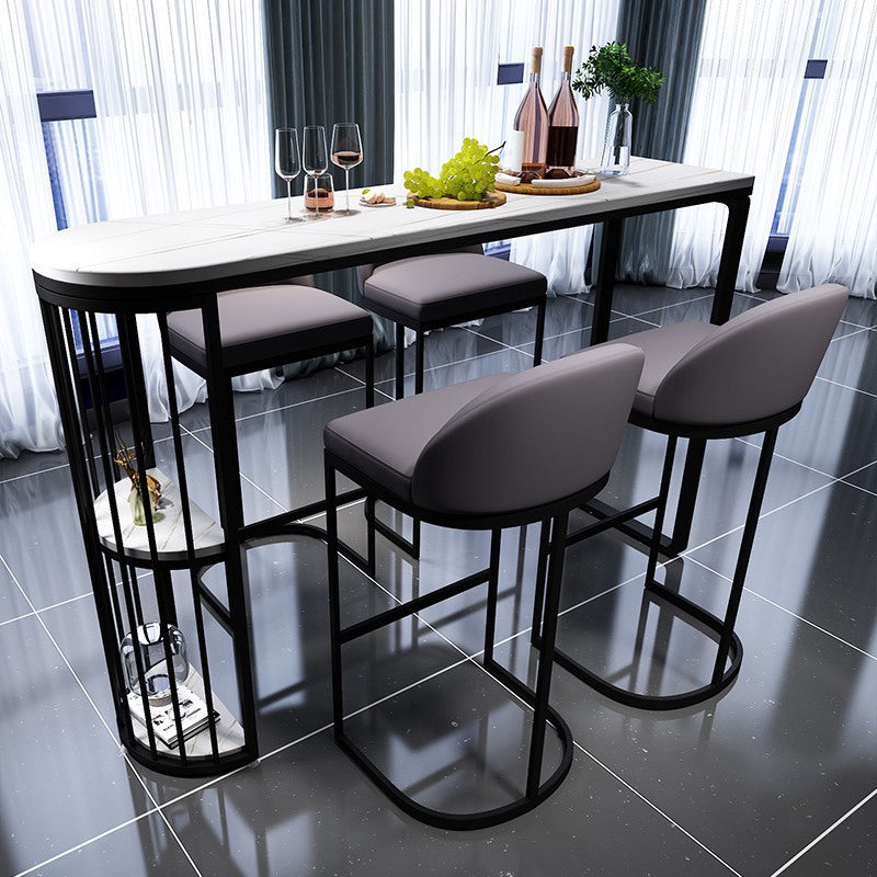 White Glam Style Bar Table in Faux Marble and Iron Top Bar Table Living Room Bar Table