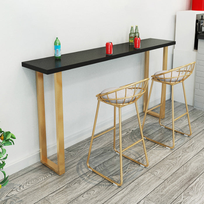 Black Glam Style Bar Table Rectangular Metal Bar Table with Gold Base