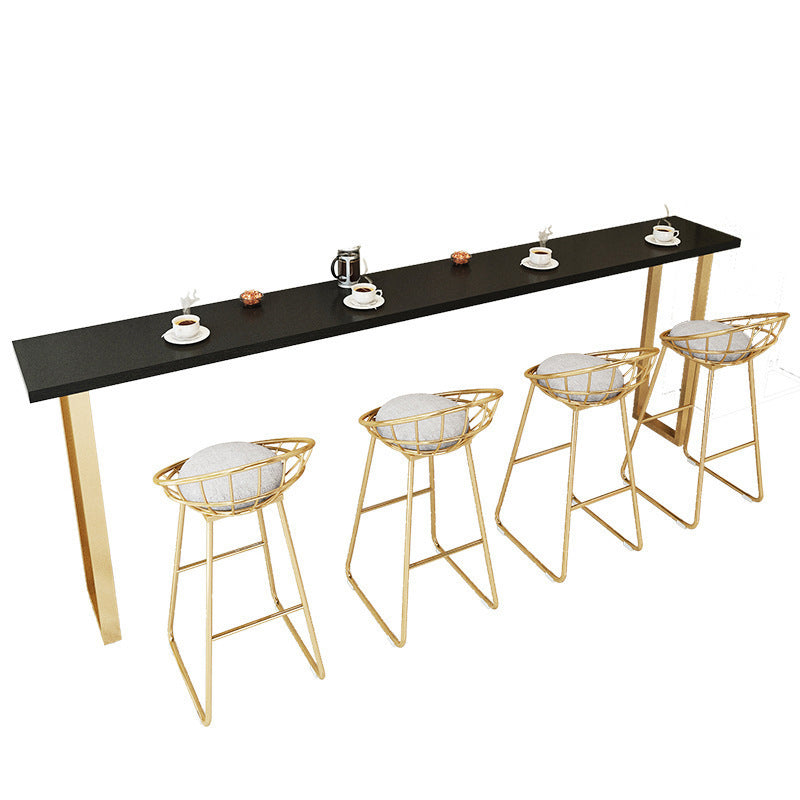 Black Glam Style Bar Table Rectangular Metal Bar Table with Gold Base