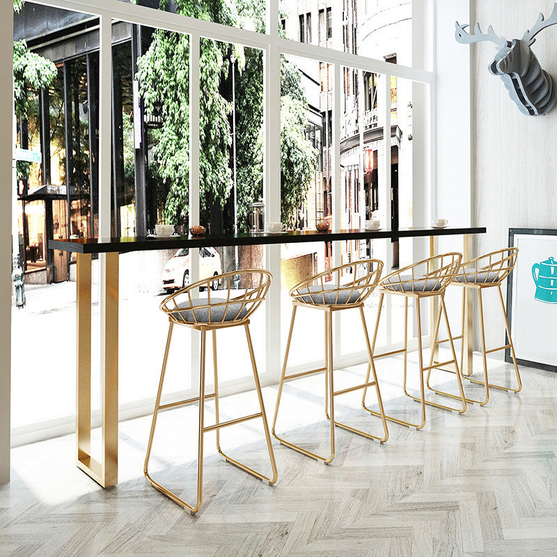 Black Glam Style Bar Table Rectangular Metal Bar Table with Gold Base