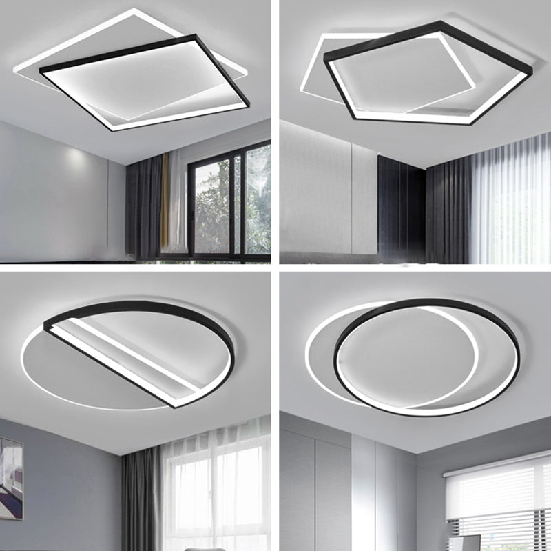 Plafonnier géométrique en métal, style simple, LED noir, éclairage proche du plafond