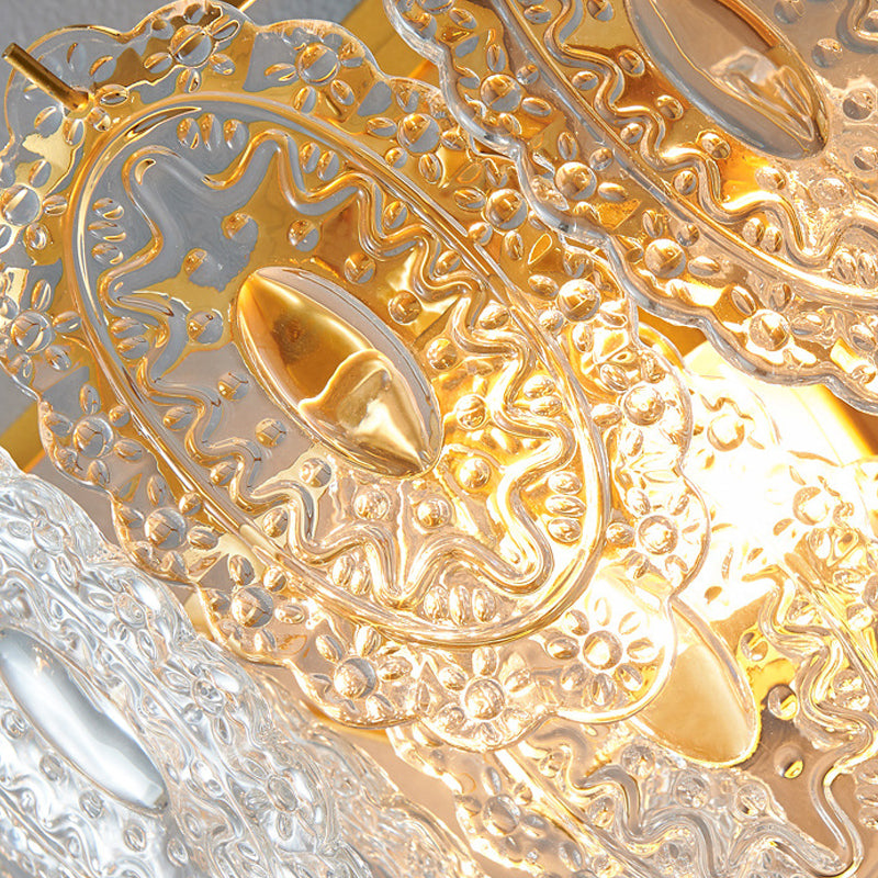 Simple-Style Semi Flush Mount Light Gold Drum Ceiling Mount Lighting with Glass Shade