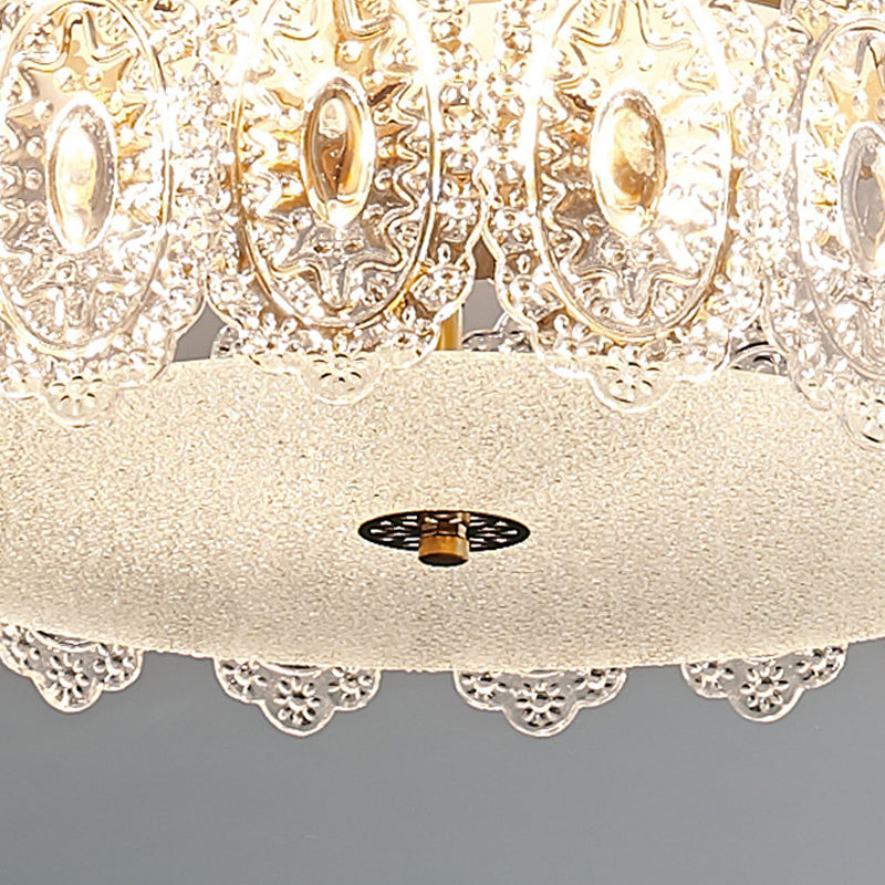 Simple-Style Semi Flush Mount Light Gold Drum Ceiling Mount Lighting with Glass Shade