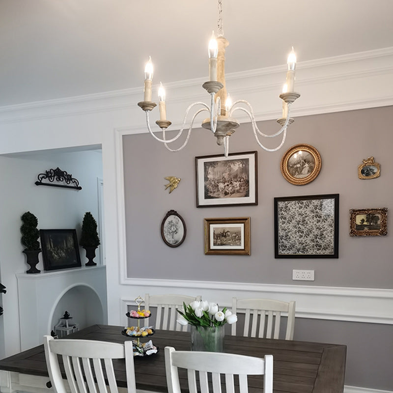 Wooden Candle Pendant Light Rustic Chandelier Lighting for Living Room