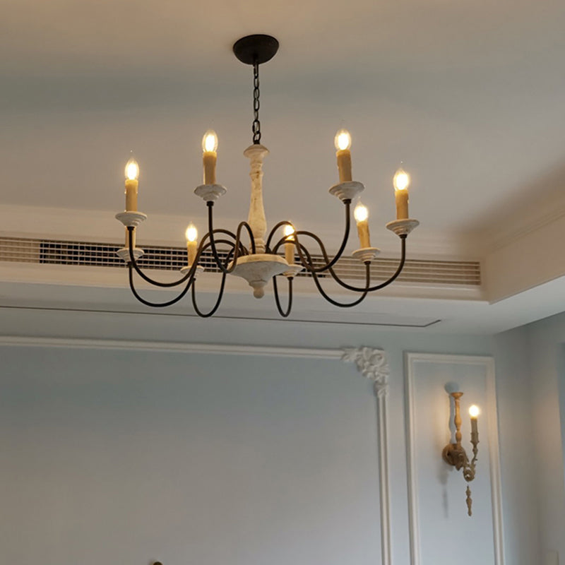 Wooden Candle Pendant Light Rustic Chandelier Lighting for Living Room