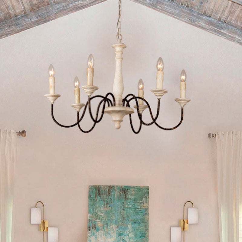 Wooden Candle Pendant Light Rustic Chandelier Lighting for Living Room