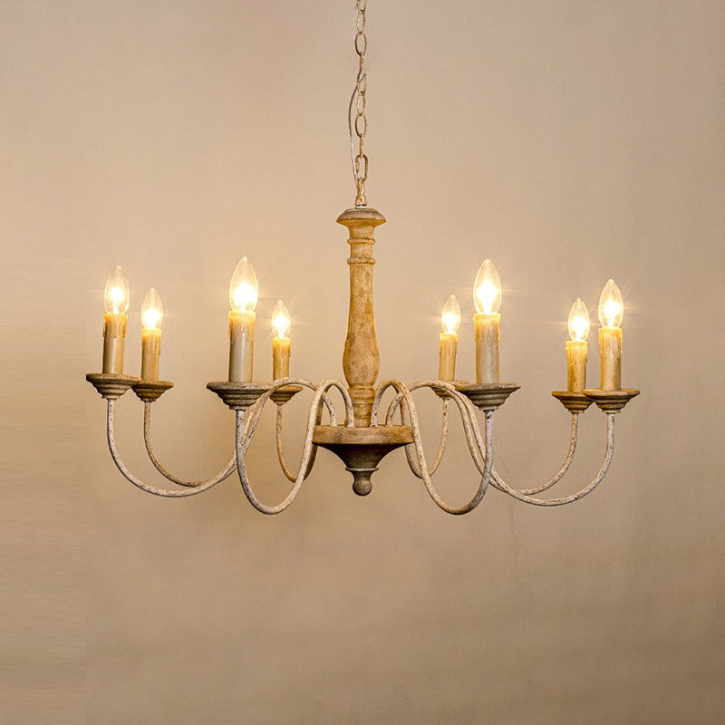 Wooden Candle Pendant Light Rustic Chandelier Lighting for Living Room