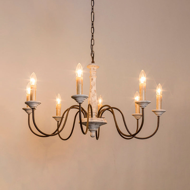 Wooden Candle Pendant Light Rustic Chandelier Lighting for Living Room