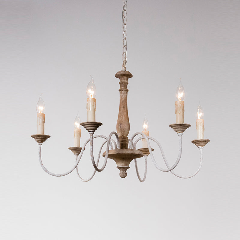 Wooden Candle Pendant Light Rustic Chandelier Lighting for Living Room