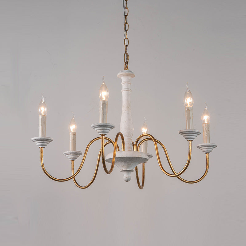 Wooden Candle Pendant Light Rustic Chandelier Lighting for Living Room