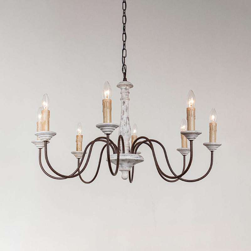 Wooden Candle Pendant Light Rustic Chandelier Lighting for Living Room