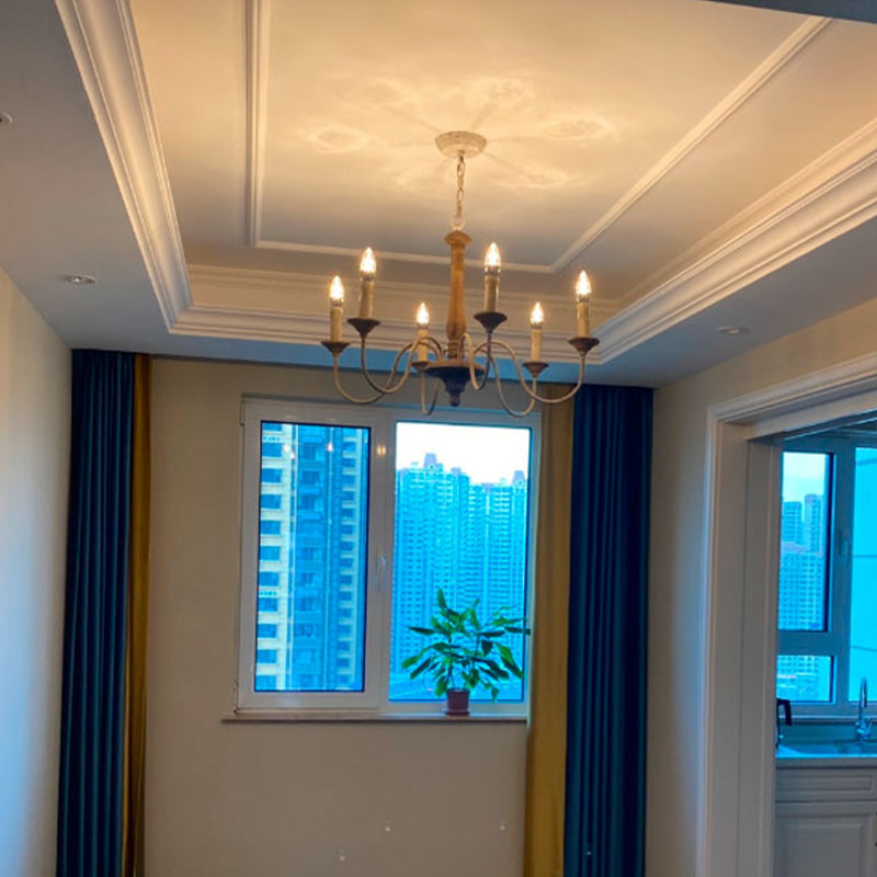 Wooden Candle Pendant Light Rustic Chandelier Lighting for Living Room