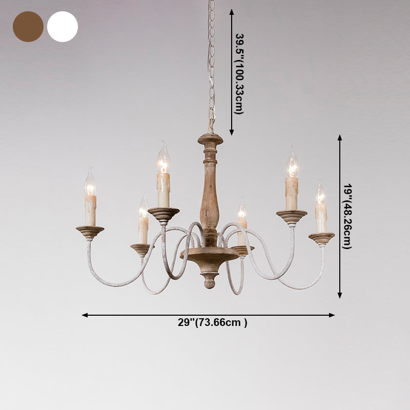 Wooden Candle Pendant Light Rustic Chandelier Lighting for Living Room