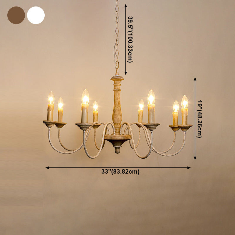 Wooden Candle Pendant Light Rustic Chandelier Lighting for Living Room