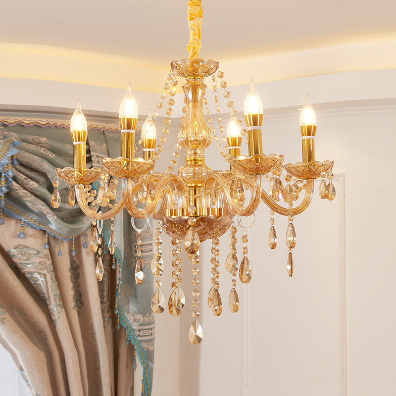 Candlestick Chandelier Light Fixture Victorian Crystal Hanging Chandelier for Living Room