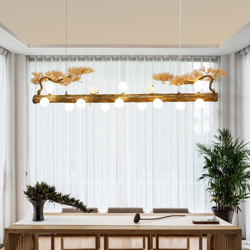 Modern Resin Island Light Fixture Stump Restaurant Hanging Lamp with White Glass Shade