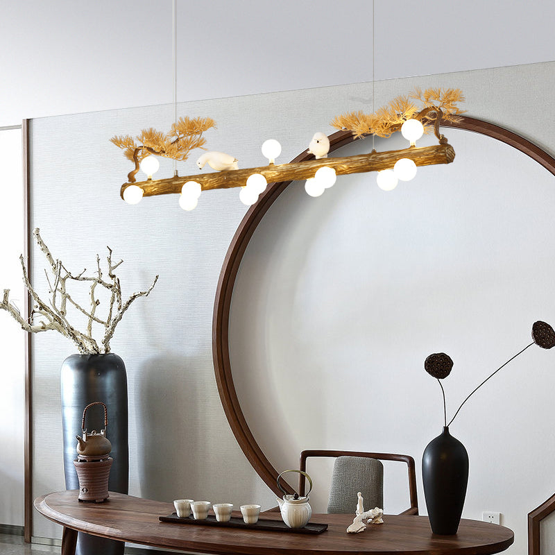 Modern Resin Island Light Fixture Stump Restaurant Hanging Lamp with White Glass Shade