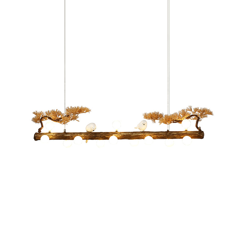 Modern Resin Island Light Fixture Stump Restaurant Hanging Lamp with White Glass Shade