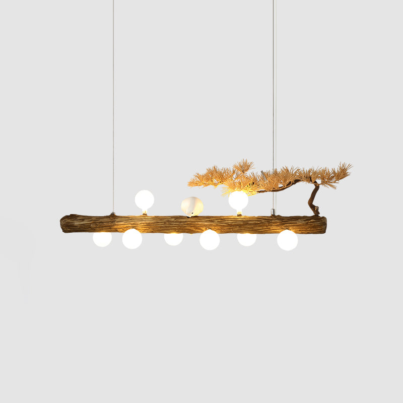Modern Resin Island Light Fixture Stump Restaurant Hanging Lamp with White Glass Shade