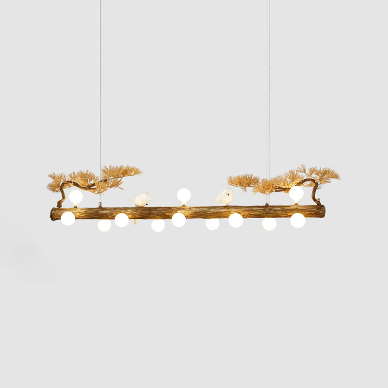 Modern Resin Island Light Fixture Stump Restaurant Hanging Lamp with White Glass Shade