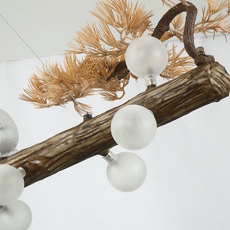 Modern Resin Island Light Fixture Stump Restaurant Hanging Lamp with White Glass Shade