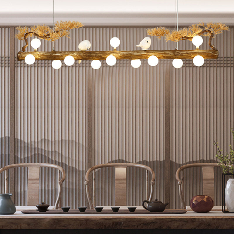 Modern Resin Island Light Fixture Stump Restaurant Hanging Lamp with White Glass Shade