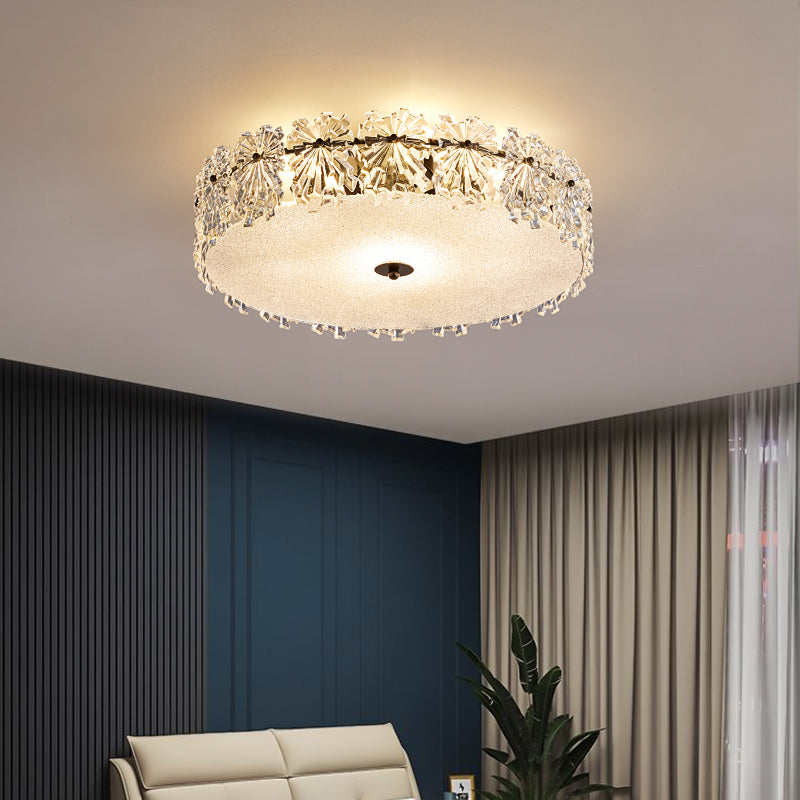 Round Shape Ceiling Lamp Modern Simple Style Iron Flush Mount with Glass Lampshade for Aisle Bedroom