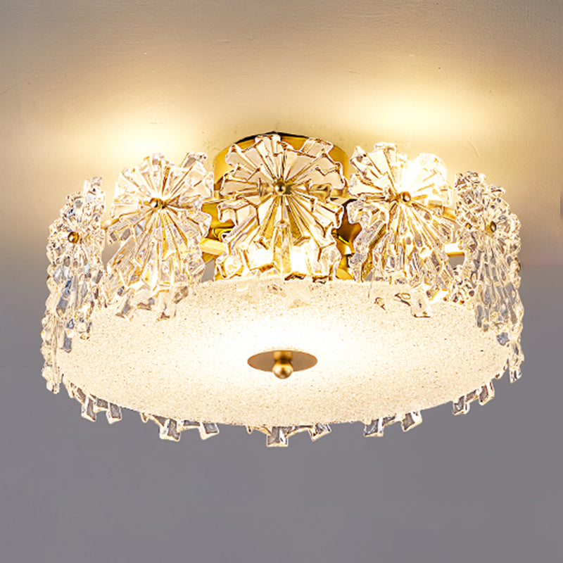 Round Shape Ceiling Lamp Modern Simple Style Iron Flush Mount with Glass Lampshade for Aisle Bedroom