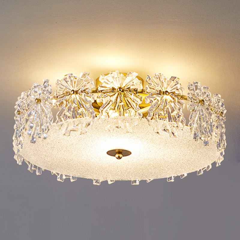 Round Shape Ceiling Lamp Modern Simple Style Iron Flush Mount with Glass Lampshade for Aisle Bedroom