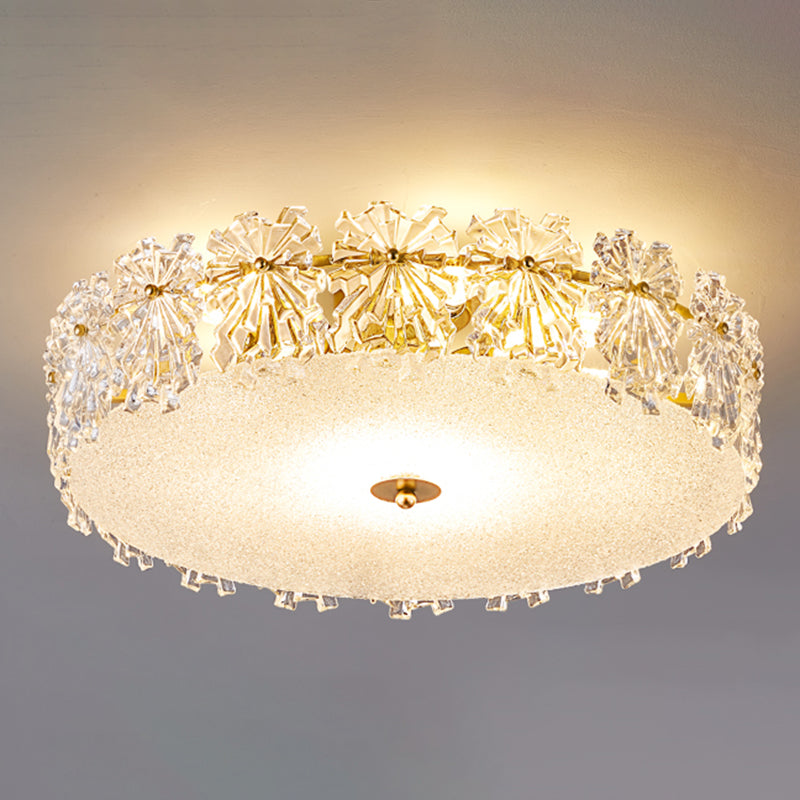 Round Shape Ceiling Lamp Modern Simple Style Iron Flush Mount with Glass Lampshade for Aisle Bedroom