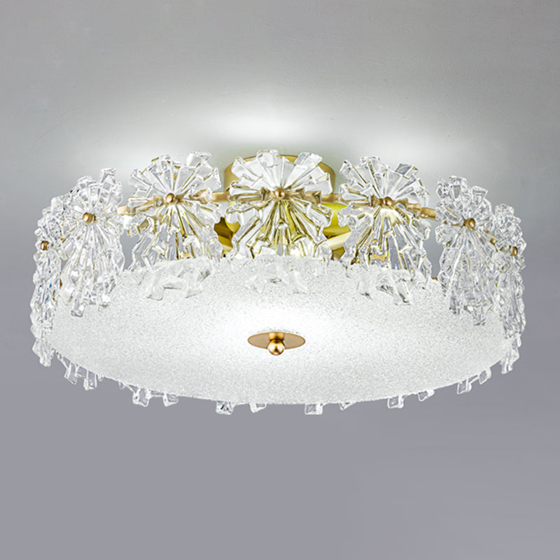 Round Shape Ceiling Lamp Modern Simple Style Iron Flush Mount with Glass Lampshade for Aisle Bedroom
