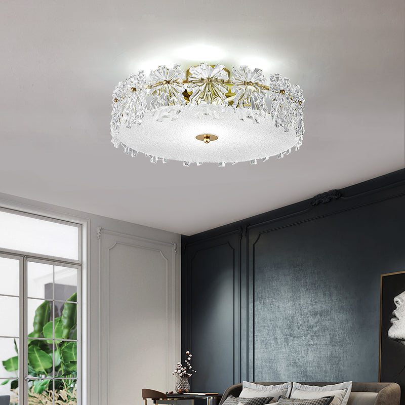 Round Shape Ceiling Lamp Modern Simple Style Iron Flush Mount with Glass Lampshade for Aisle Bedroom