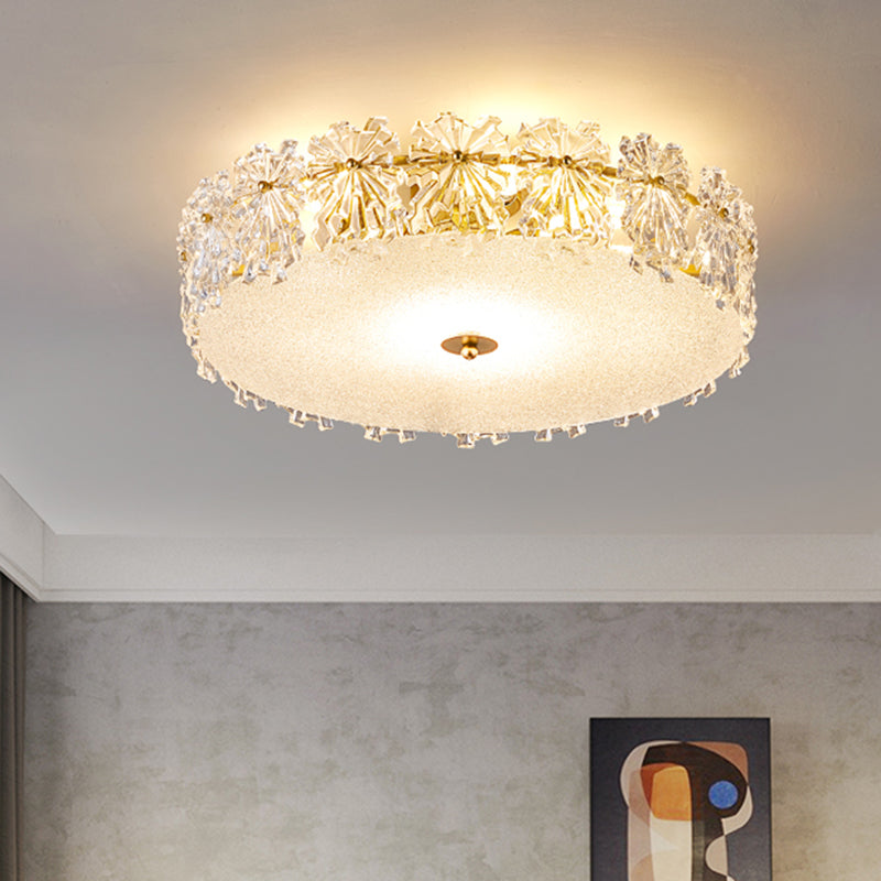 Round Shape Ceiling Lamp Modern Simple Style Iron Flush Mount with Glass Lampshade for Aisle Bedroom