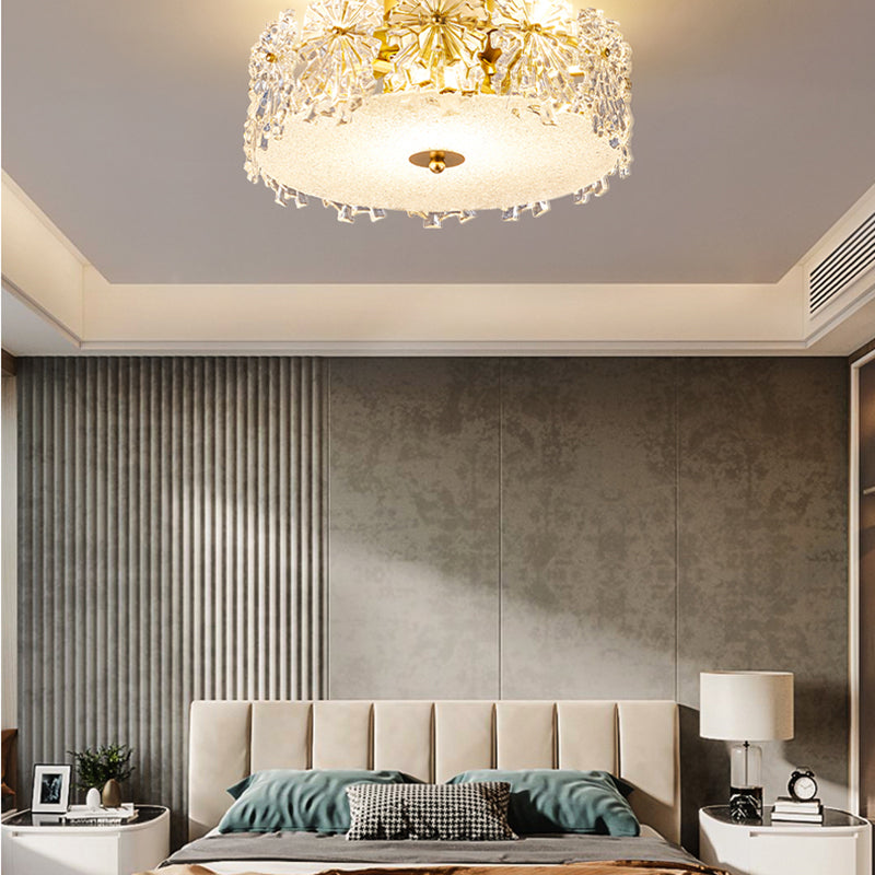 Round Shape Ceiling Lamp Modern Simple Style Iron Flush Mount with Glass Lampshade for Aisle Bedroom