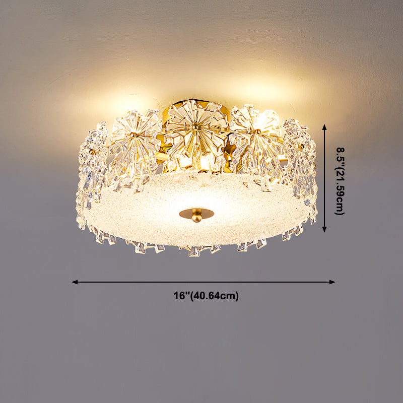 Round Shape Ceiling Lamp Modern Simple Style Iron Flush Mount with Glass Lampshade for Aisle Bedroom