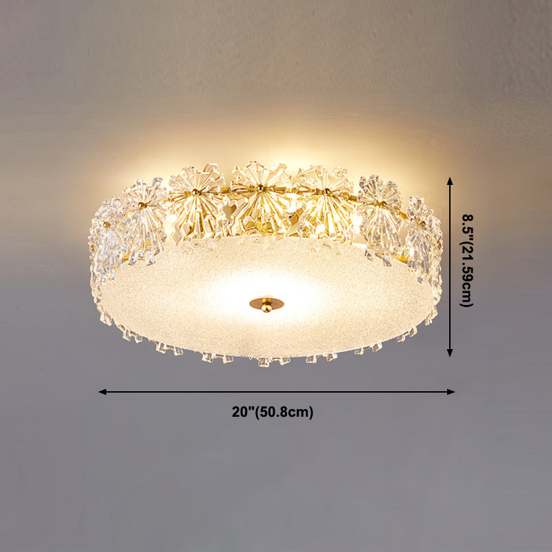 Round Shape Ceiling Lamp Modern Simple Style Iron Flush Mount with Glass Lampshade for Aisle Bedroom