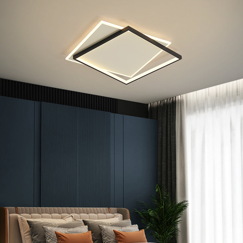 Black and White LED Flush Mount in Modern Concise Style Iron Square Ceiling Light with Acrylic Shade