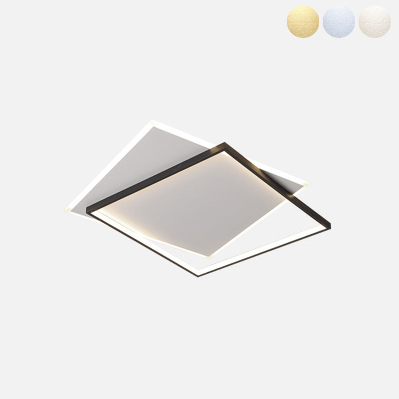 Plafonnier LED noir et blanc de style moderne et concis, plafonnier carré en fer avec abat-jour en acrylique