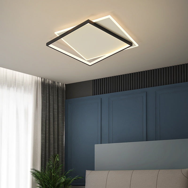 Black and White LED Flush Mount in Modern Concise Style Iron Square Ceiling Light with Acrylic Shade