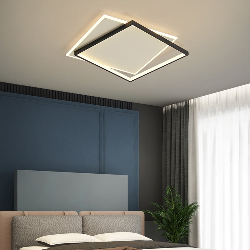 Black and White LED Flush Mount in Modern Concise Style Iron Square Ceiling Light with Acrylic Shade