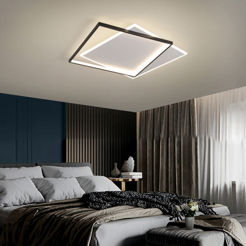 Black and White LED Flush Mount in Modern Concise Style Iron Square Ceiling Light with Acrylic Shade