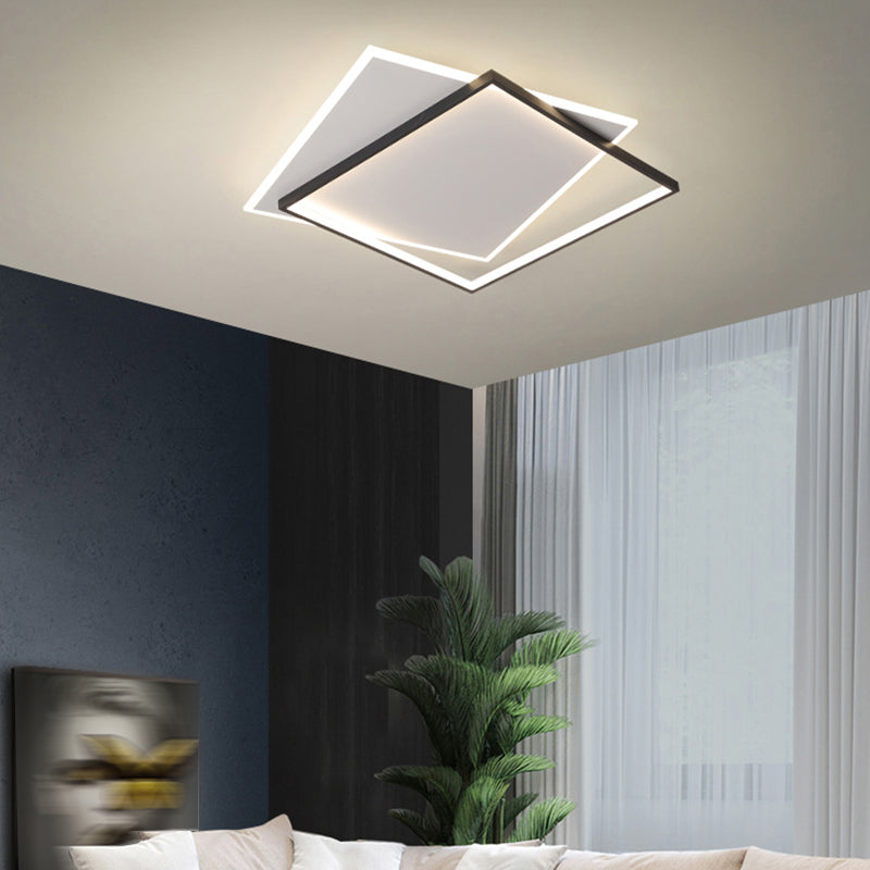 Plafonnier LED noir et blanc de style moderne et concis, plafonnier carré en fer avec abat-jour en acrylique