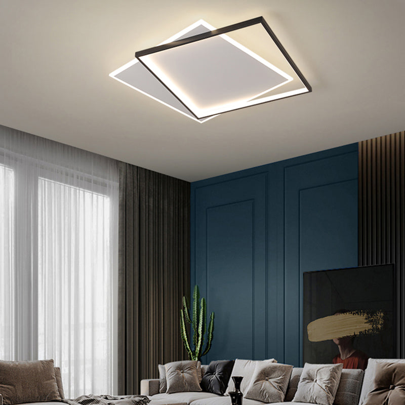 Black and White LED Flush Mount in Modern Concise Style Iron Square Ceiling Light with Acrylic Shade
