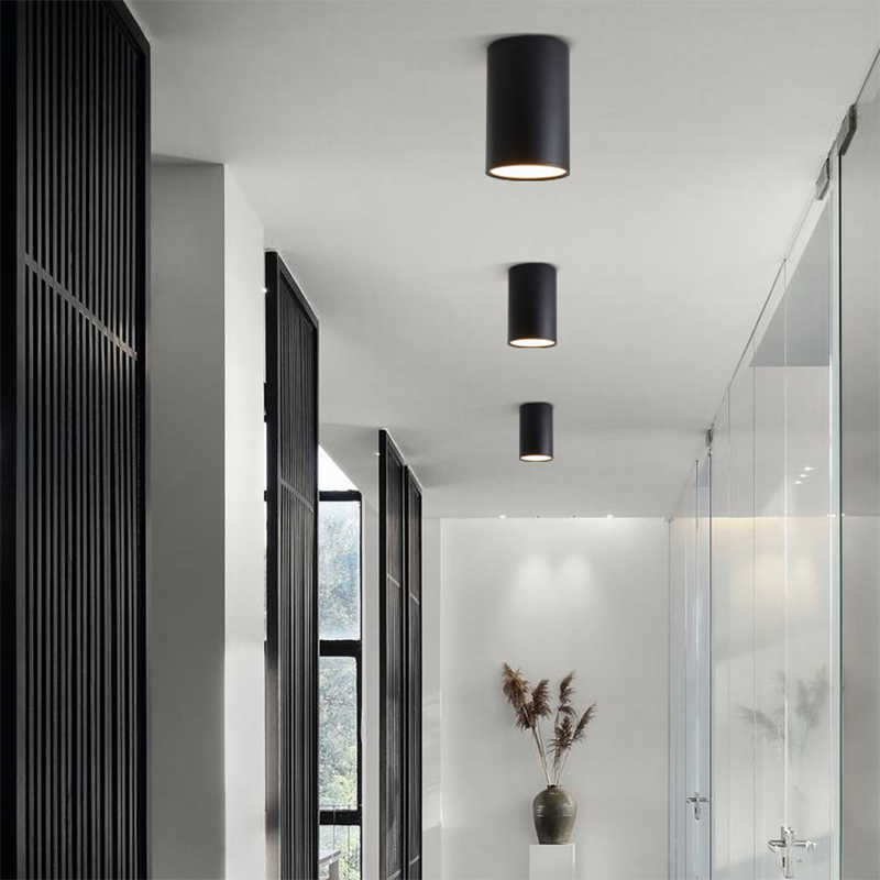 Plafonnier LED de forme cylindrique, style simple et moderne, en aluminium, 1 lumière, montage encastré pour allée