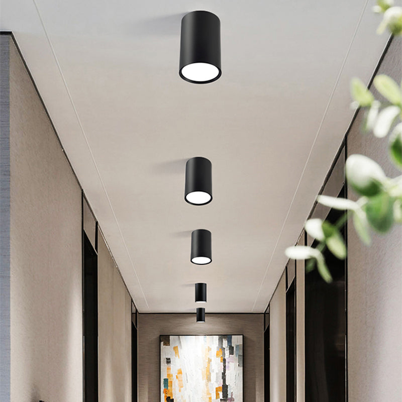 Plafonnier LED de forme cylindrique, style simple et moderne, en aluminium, 1 lumière, montage encastré pour allée