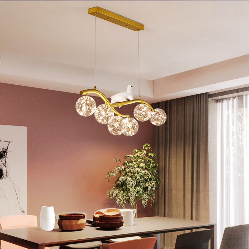 Spherical Shape Island Pendants Contemporary Glass 6 Light Hanging Lights