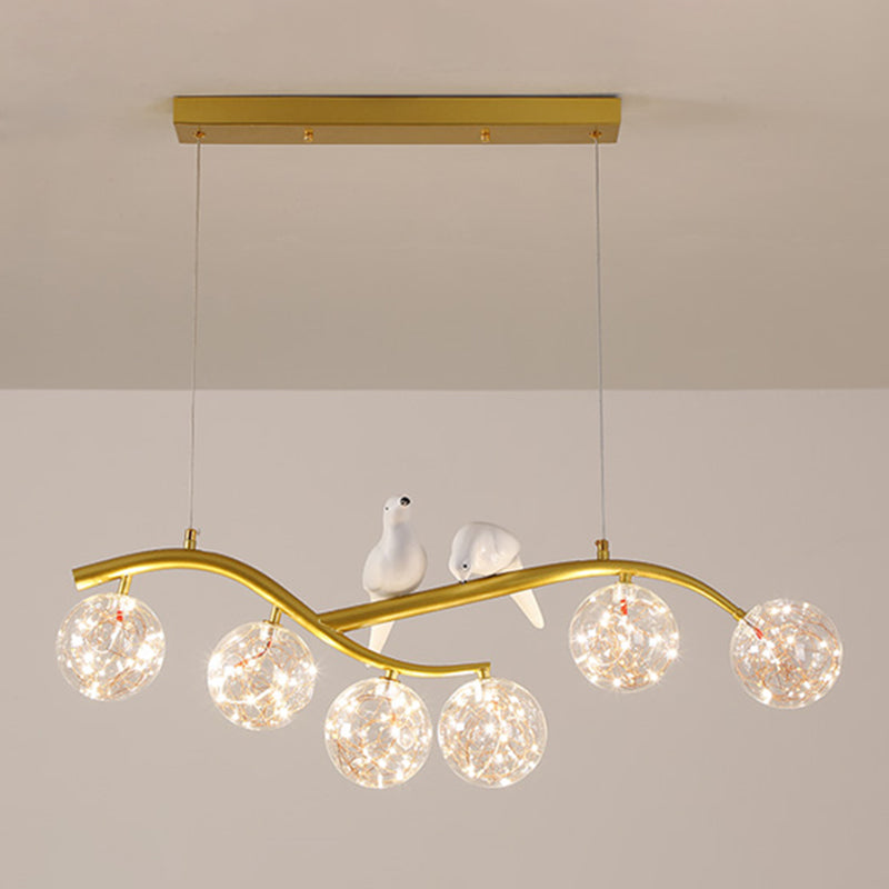 Spherical Shape Island Pendants Contemporary Glass 6 Light Hanging Lights